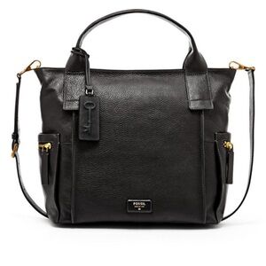 Fossil Emerson Black Leather Crossbody Bag Top Handle Medium Satchel